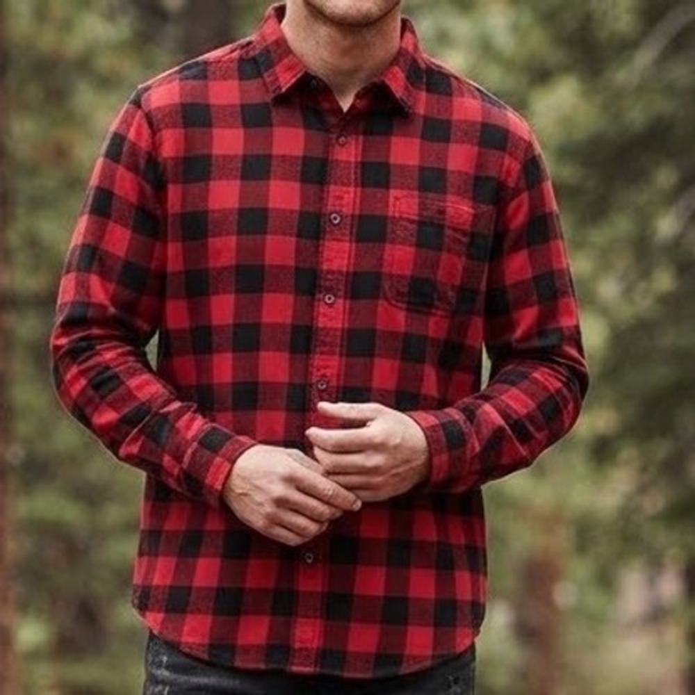 St Johns Bay Mens XL Red Black Buffalo Plaid Flannel Button Down Shirt Cotton